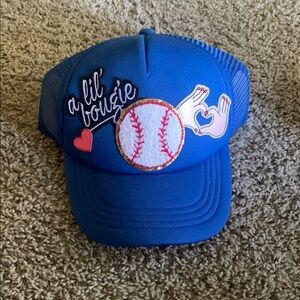 NWOT Blue Baseball Cap with Embroidery patches